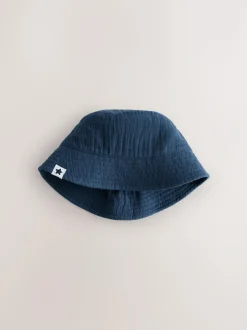 Next Baby Bucket Hats 2 Pack (0mths-2yrs) White and Blue Woven Clearance