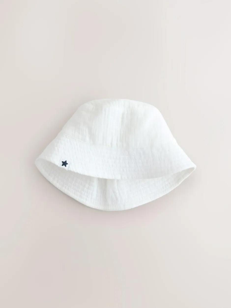 Next Baby Bucket Hats 2 Pack (0mths-2yrs) White and Blue Woven Clearance