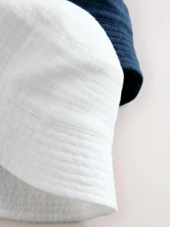 Next Baby Bucket Hats 2 Pack (0mths-2yrs) White and Blue Woven Clearance