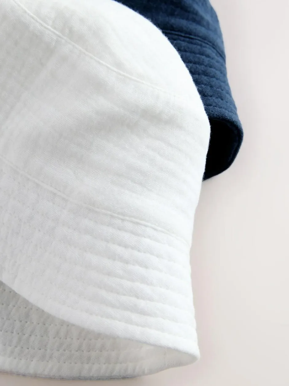 Next Baby Bucket Hats 2 Pack (0mths-2yrs) White and Blue Woven Clearance