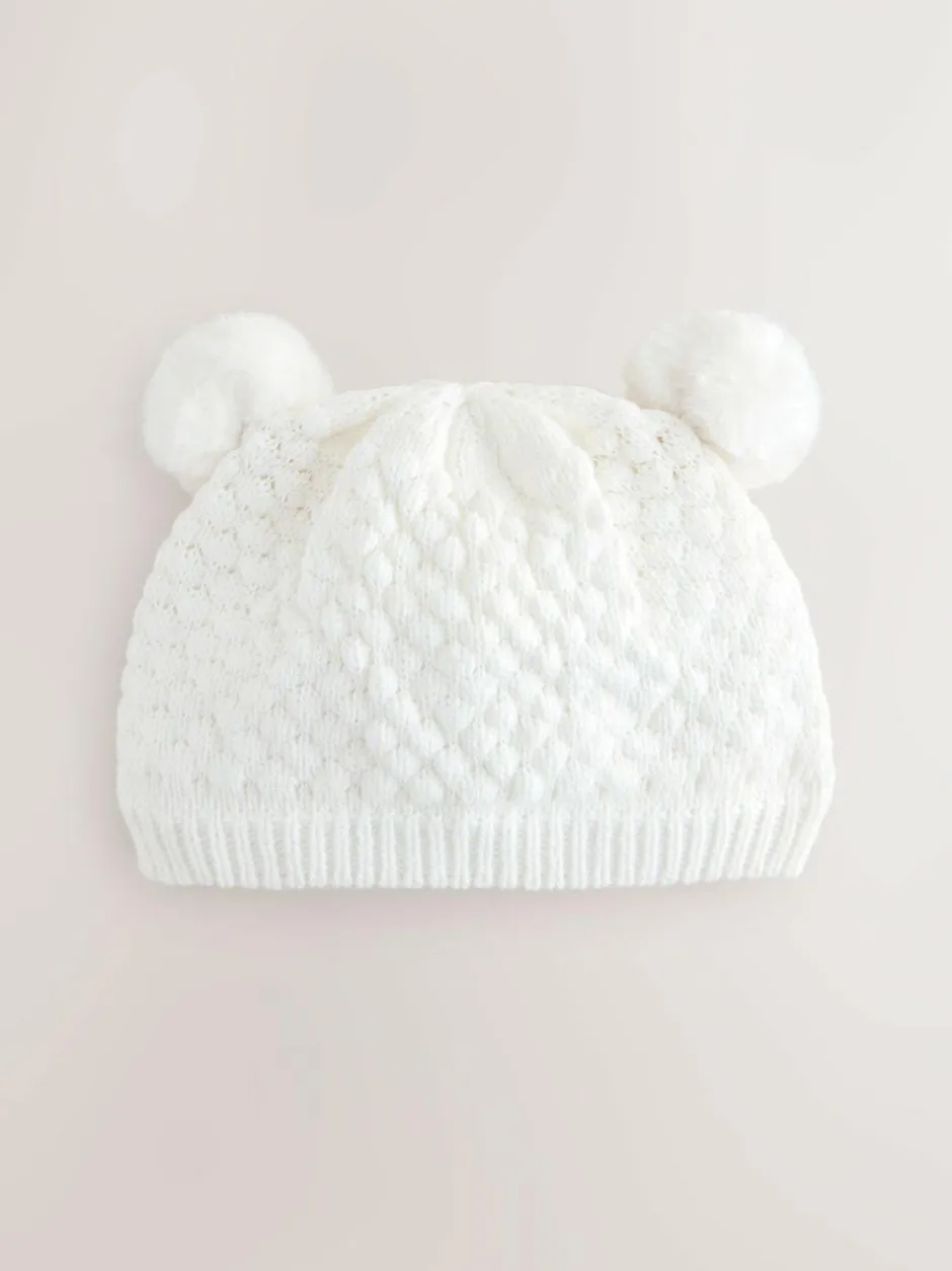 Next White Baby Double Pom Knitted Hat (0mths-2yrs) Best