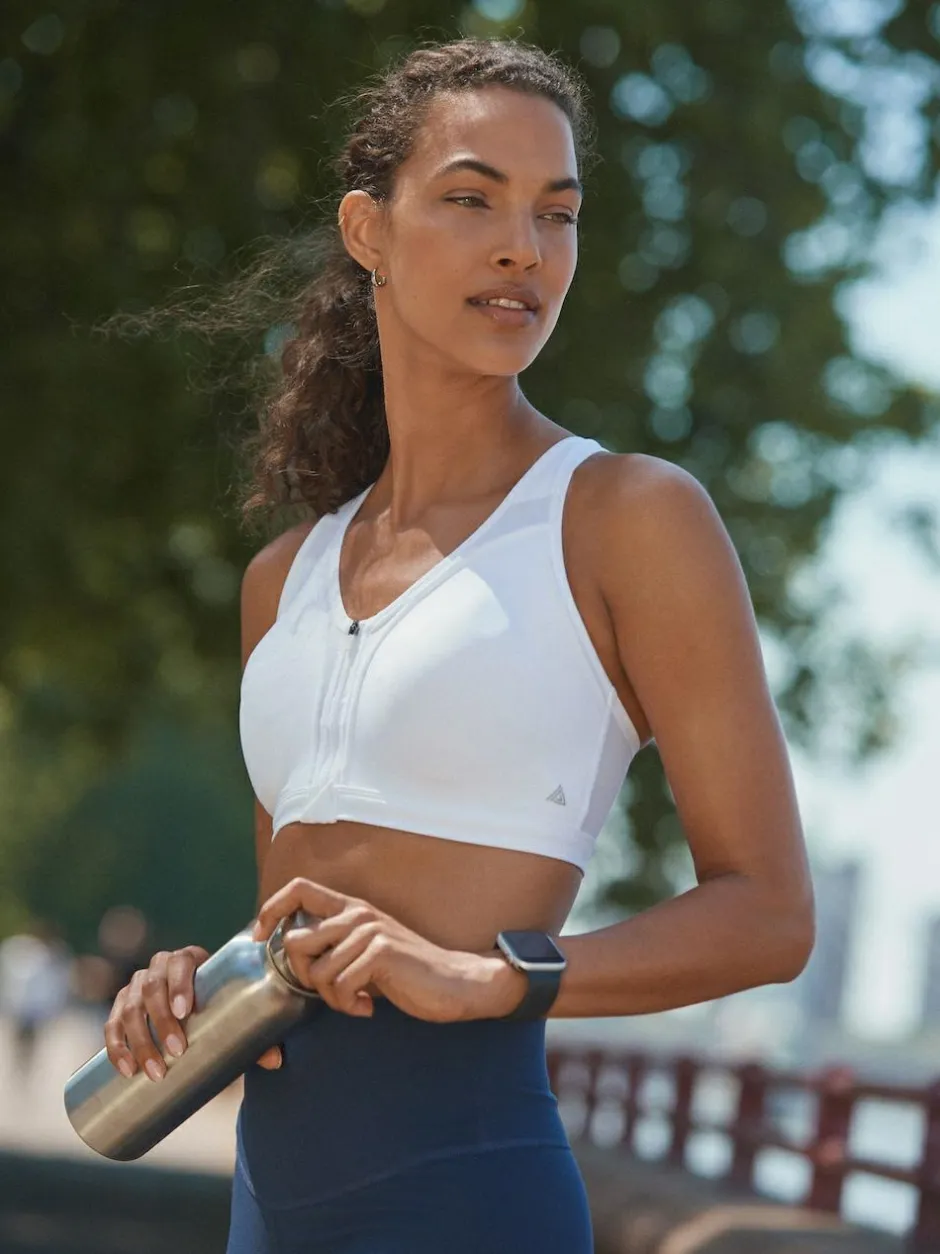 Next B-GG Active Sports High Impact Dry Tech Zip Front Bra White Hot