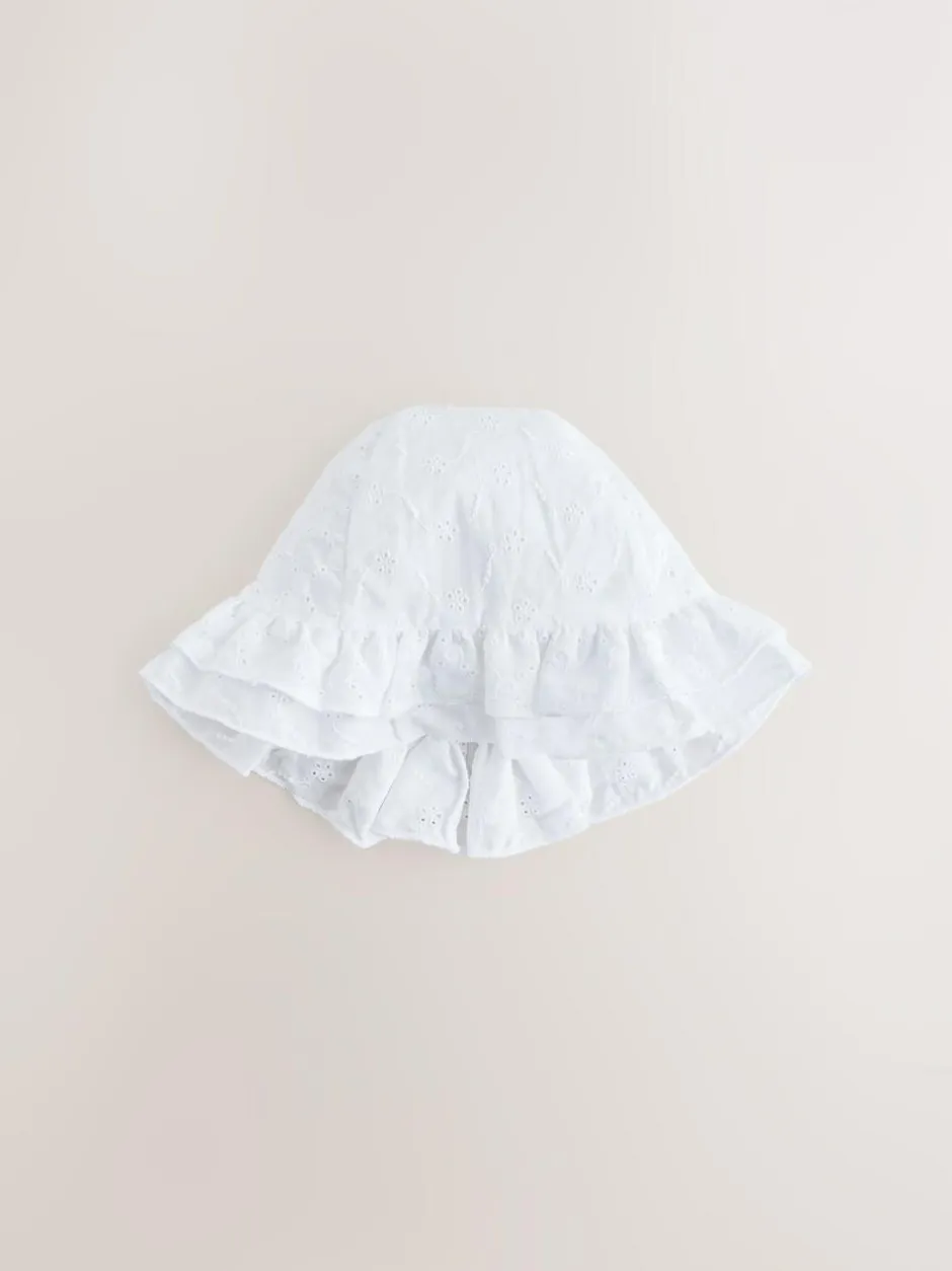 Next White Broderie Bucket Baby Hat (0mths-2yrs) New