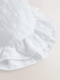 Next White Broderie Bucket Baby Hat (0mths-2yrs) New