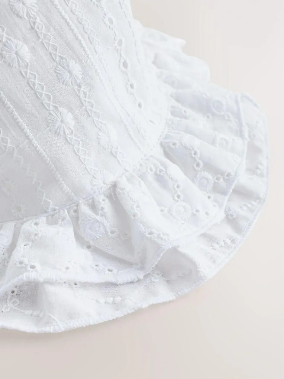 Next White Broderie Bucket Baby Hat (0mths-2yrs) New