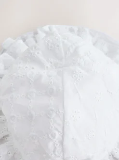 Next White Broderie Bucket Baby Hat (0mths-2yrs) New
