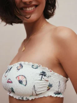 Next White Conversational Broderie Bandeau Bikini Top Discount