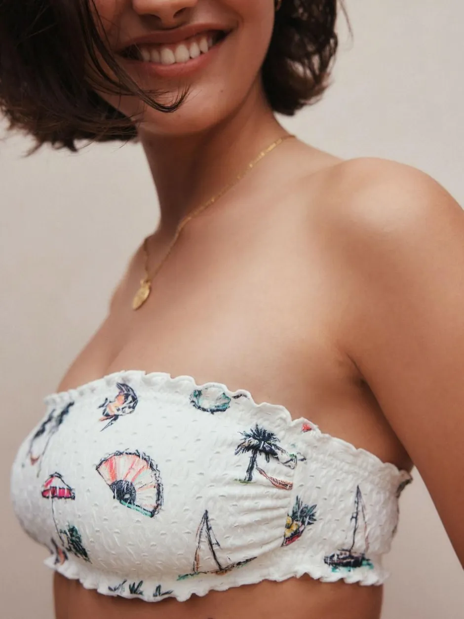 Next White Conversational Broderie Bandeau Bikini Top Discount