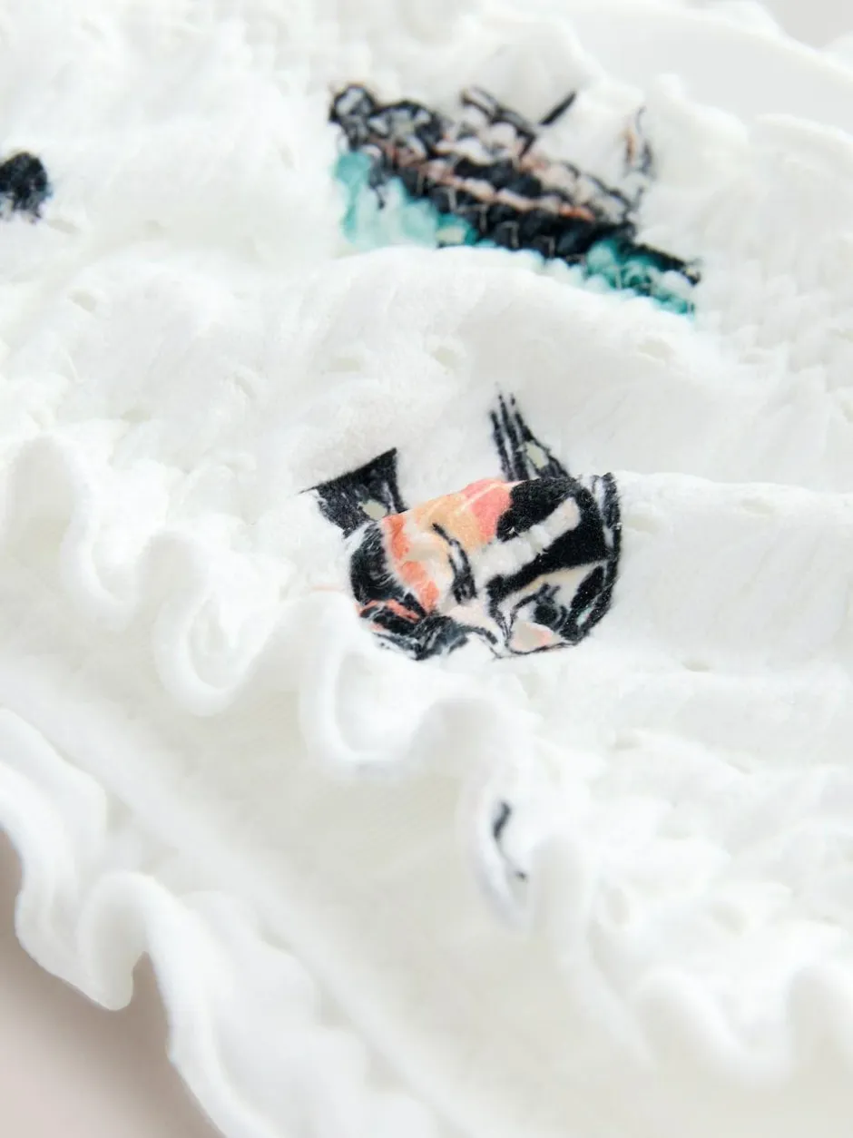 Next White Conversational Broderie Bandeau Bikini Top Discount