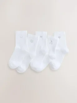 Next Cotton Rich Diamante Ankle Socks 5 Pack White