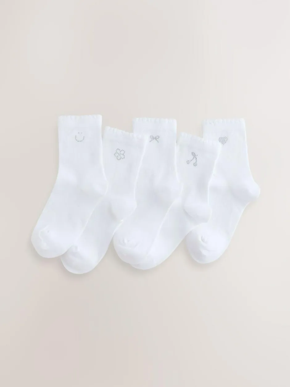 Next Cotton Rich Diamante Ankle Socks 5 Pack White