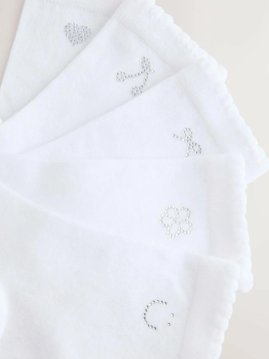 Next Cotton Rich Diamante Ankle Socks 5 Pack White