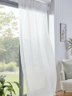 Next White Crinkle Slot Top Voile Unlined Sheer Panel Curtain Clearance