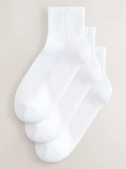 Next Cushion Sole Ribbed Sport Cropped Ankle Socks 3 Pack With Arch Support White Discount