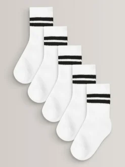 Next White Cushioned Footbed Cotton Rich Ribbed Tipped Socks 5 Pack