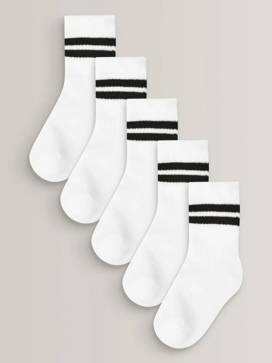 Next White Cushioned Footbed Cotton Rich Ribbed Tipped Socks 5 Pack