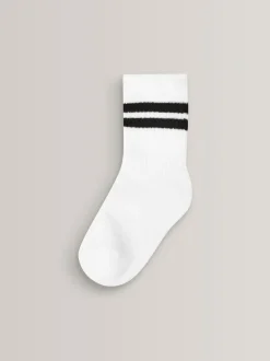 Next White Cushioned Footbed Cotton Rich Ribbed Tipped Socks 5 Pack