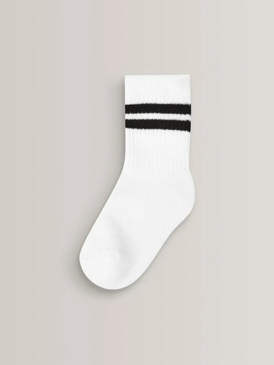 Next White Cushioned Footbed Cotton Rich Ribbed Tipped Socks 5 Pack