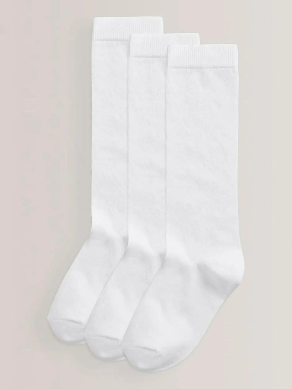 Next White Diamond 3 Pack Cotton Rich Knee High School Socks Discount