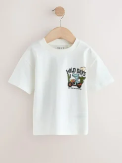 Next White Dinosaur Oversized Short Sleeve Back Print T-Shirt (3mths-7yrs) Outlet