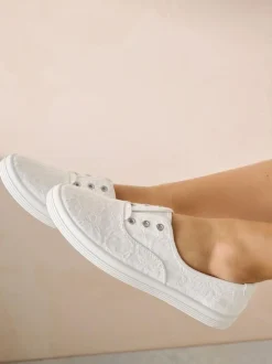 Next Embroidered Laceless Canvas Slip On Trainers White