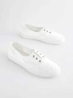 Next Embroidered Laceless Canvas Slip On Trainers White