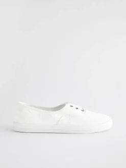 Next Embroidered Laceless Canvas Slip On Trainers White