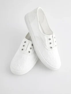Next Embroidered Laceless Canvas Slip On Trainers White