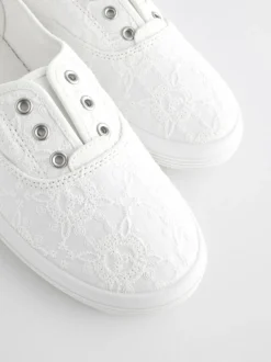 Next Embroidered Laceless Canvas Slip On Trainers White
