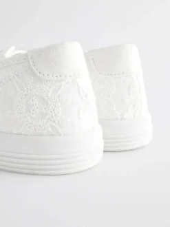 Next Embroidered Laceless Canvas Slip On Trainers White