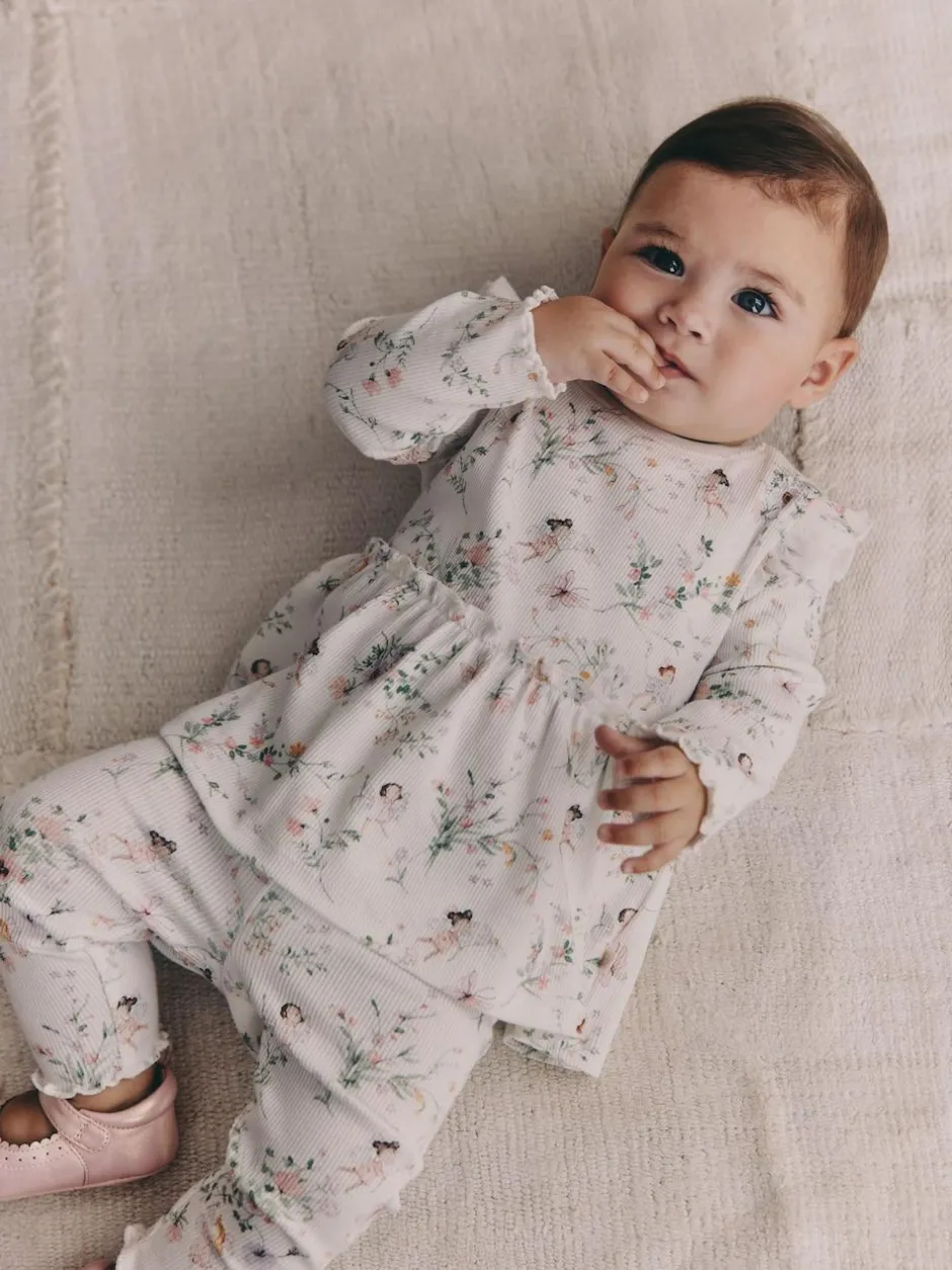 Next White Fairy Long Sleeve Frill Top And Leggings Baby 2 Piece Set (0mths-2yrs) New