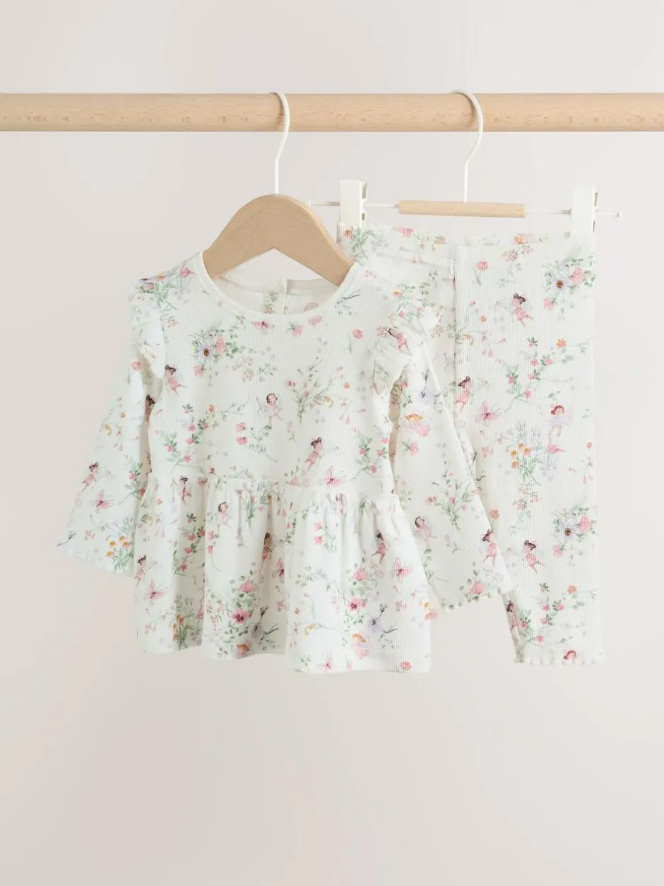 Next White Fairy Long Sleeve Frill Top And Leggings Baby 2 Piece Set (0mths-2yrs) New