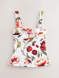 Next White Floral Bandeau Tummy Control Tankini Top Discount