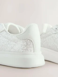 Next Lace Up Trainers White Glitter New