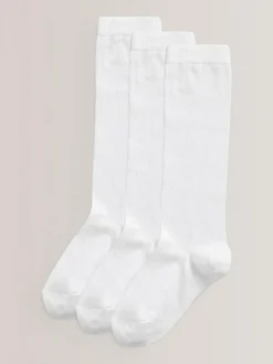 Next White Heart 3 Pack Cotton Rich Knee High Socks