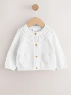 Next Heart Pocket Button Through Baby Cardigan (0mths-2yrs) White