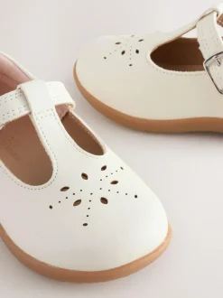 Next Standard Fit (F) First Walker T-Bar Touch Fastening Shoes White Leather Hot
