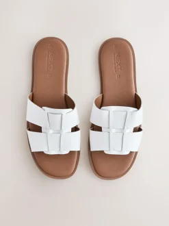 Next White Leather Standard/Wide Fit Slot Mule Sandals