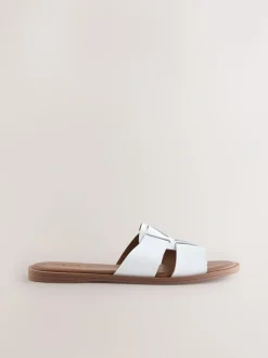 Next White Leather Standard/Wide Fit Slot Mule Sandals