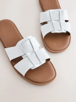 Next White Leather Standard/Wide Fit Slot Mule Sandals