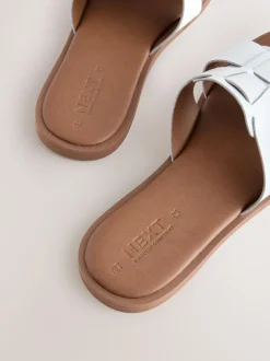 Next White Leather Standard/Wide Fit Slot Mule Sandals