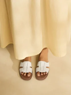 Next White Leather Standard/Wide Fit Slot Mule Sandals