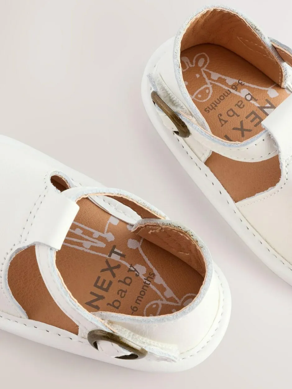 Next White Leather Touch Fastening Baby Sandals (0-24mths)