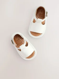 Next White Leather Touch Fastening Baby Sandals (0-24mths)