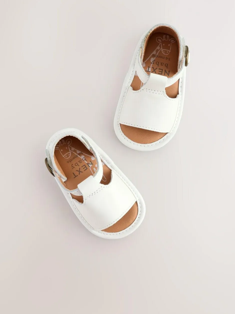 Next White Leather Touch Fastening Baby Sandals (0-24mths)