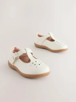 Next Wide Fit (G) First Walker T-Bar Touch Fastening Shoes White Leather Online