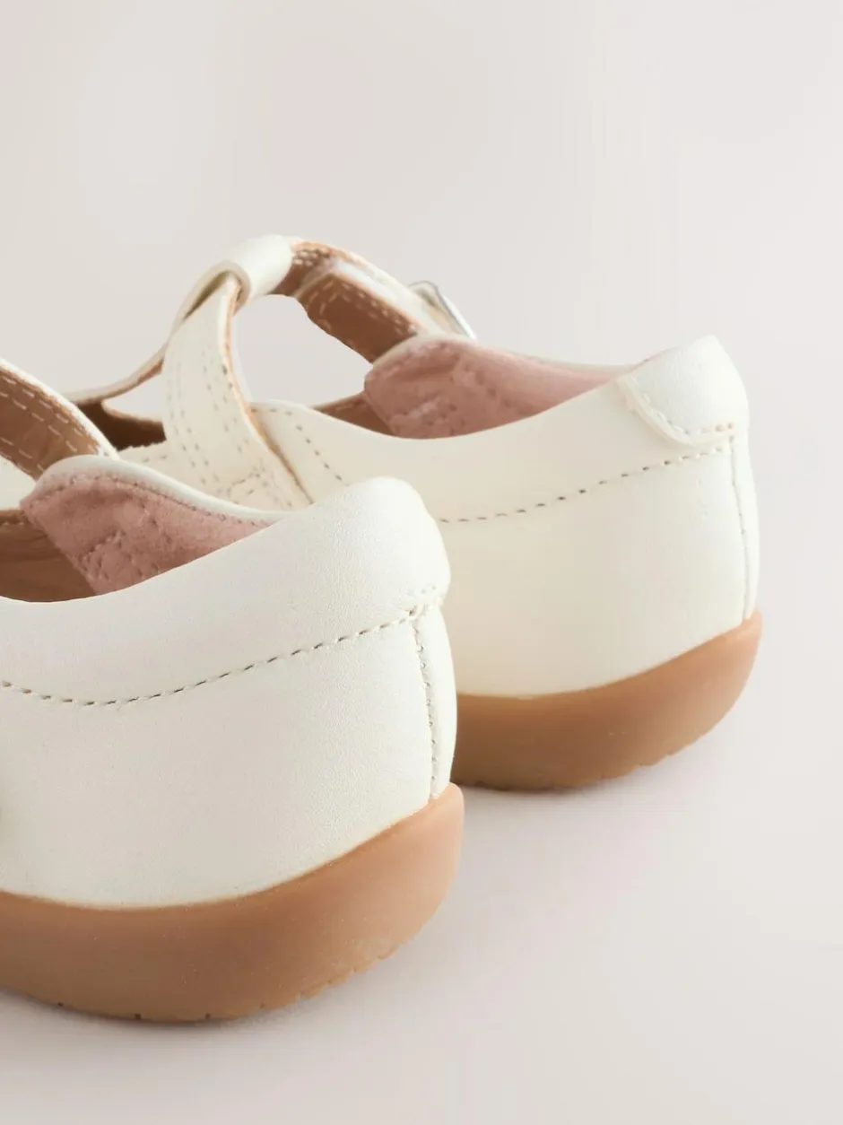 Next Wide Fit (G) First Walker T-Bar Touch Fastening Shoes White Leather Online