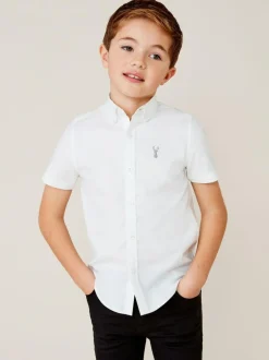 Next White Logo Short Sleeve Cotton Rich Oxford Shirt (3-16yrs) Online