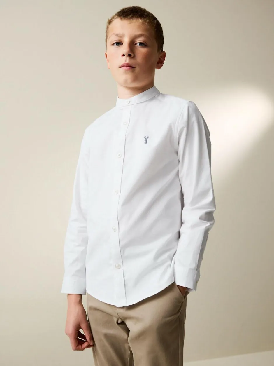 Next Long Sleeve Grandad Collar Oxford Shirt (3-16yrs) White Online