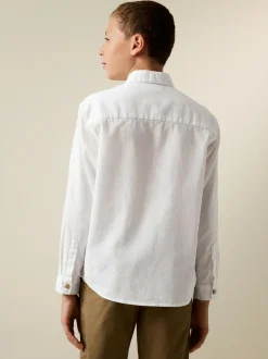 Next White Long Sleeve Relaxed Linen Blend Shirt (3-16yrs) Best